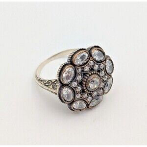 Sterling Silver 925 Cubic Zirconia Antique Design Cocktail Ring Sz 7.5
